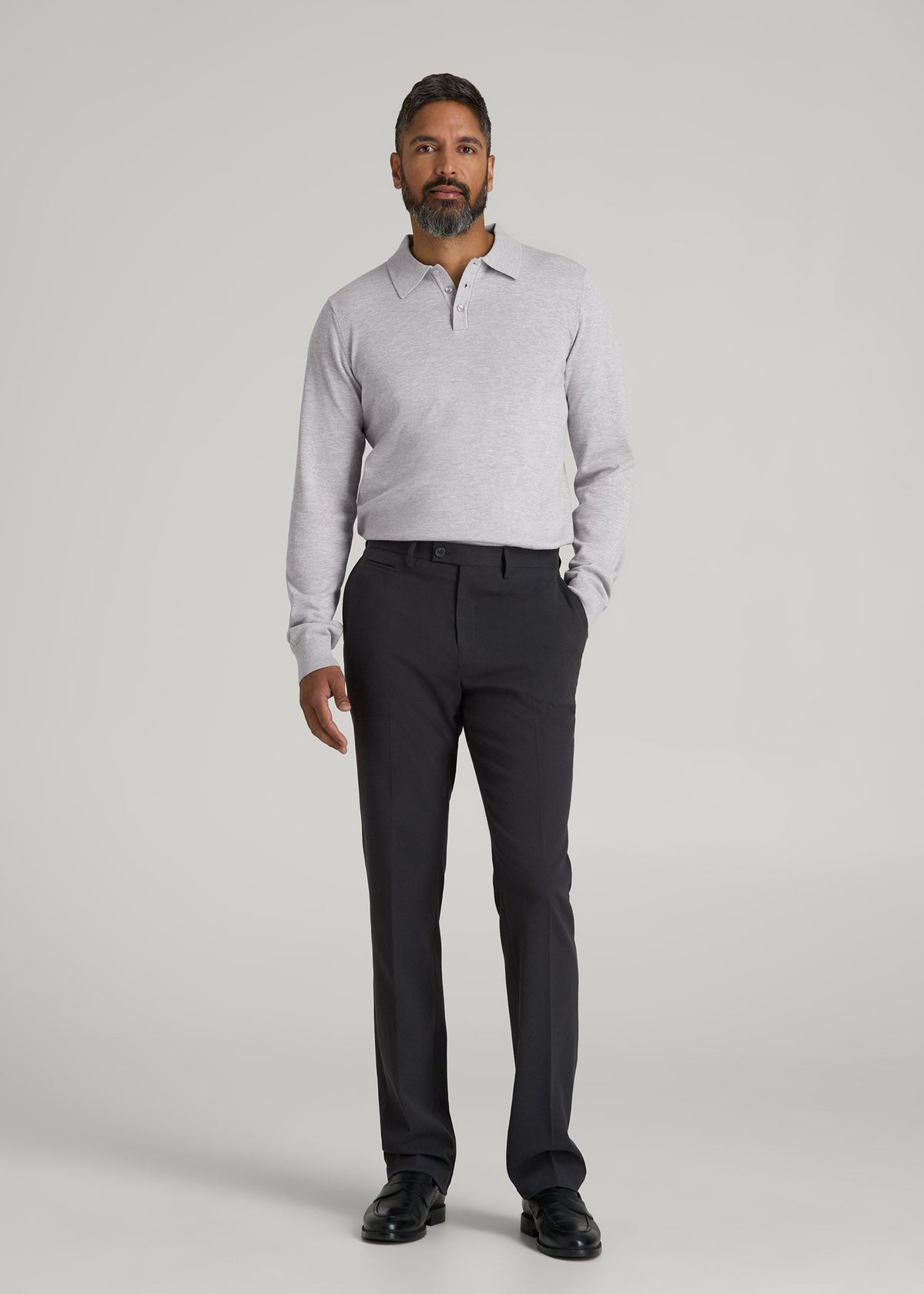 Polo Sweater for Tall Men in Light Grey
