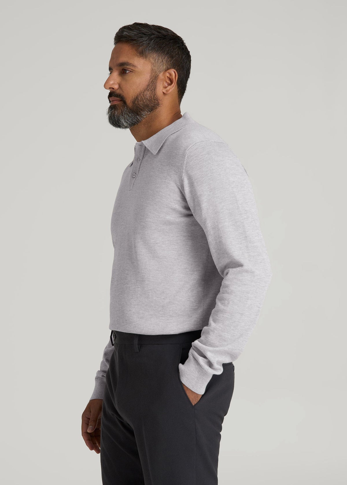 Polo Sweater for Tall Men in Light Grey