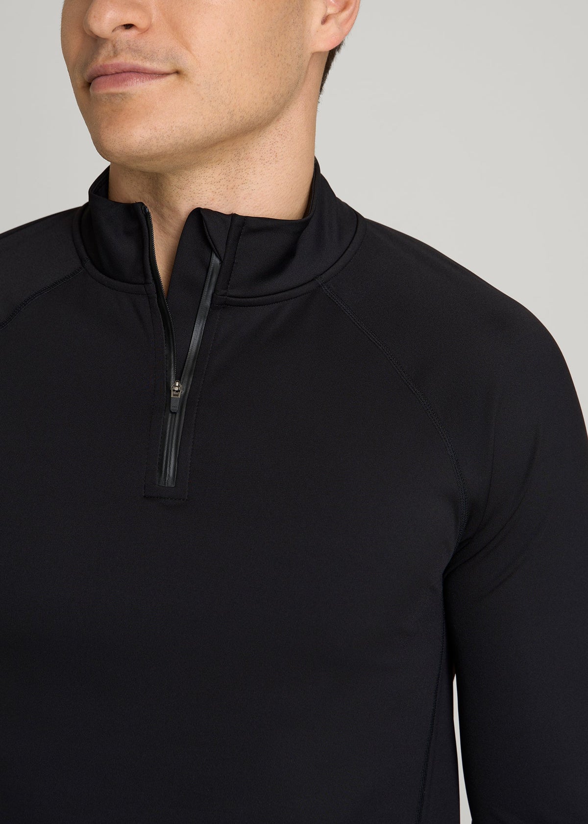Quarter Zip Long Sleeves Rashguard for Tall Men in Deep Black