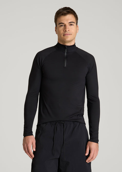 Quarter Zip Long Sleeves Rashguard for Tall Men in Deep Black