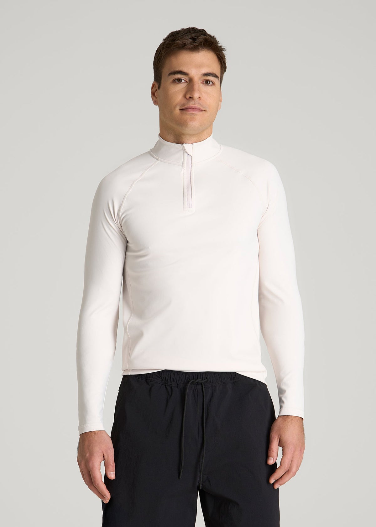 Quarter Zip Long Sleeves Rashguard for Tall Men in White Sand