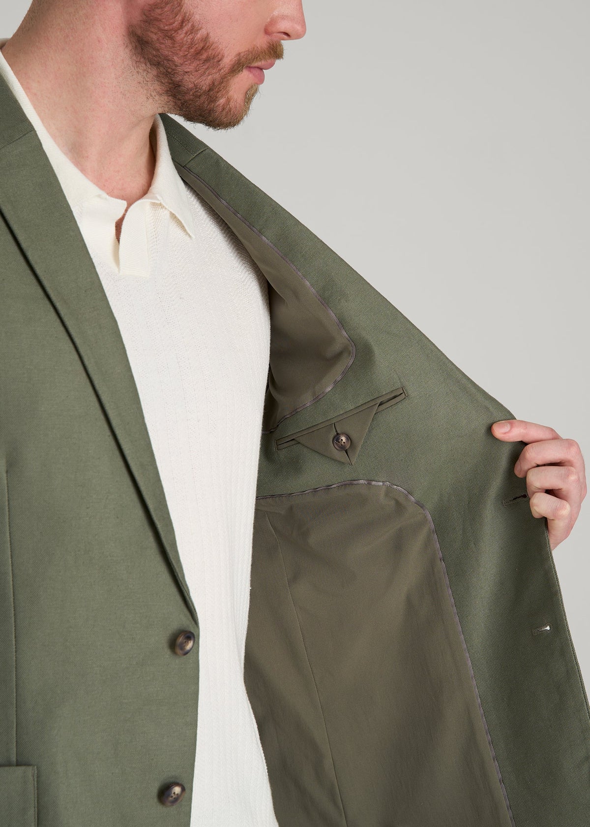 Stretch Cotton Linen Blend Blazer for Tall Men in Olive