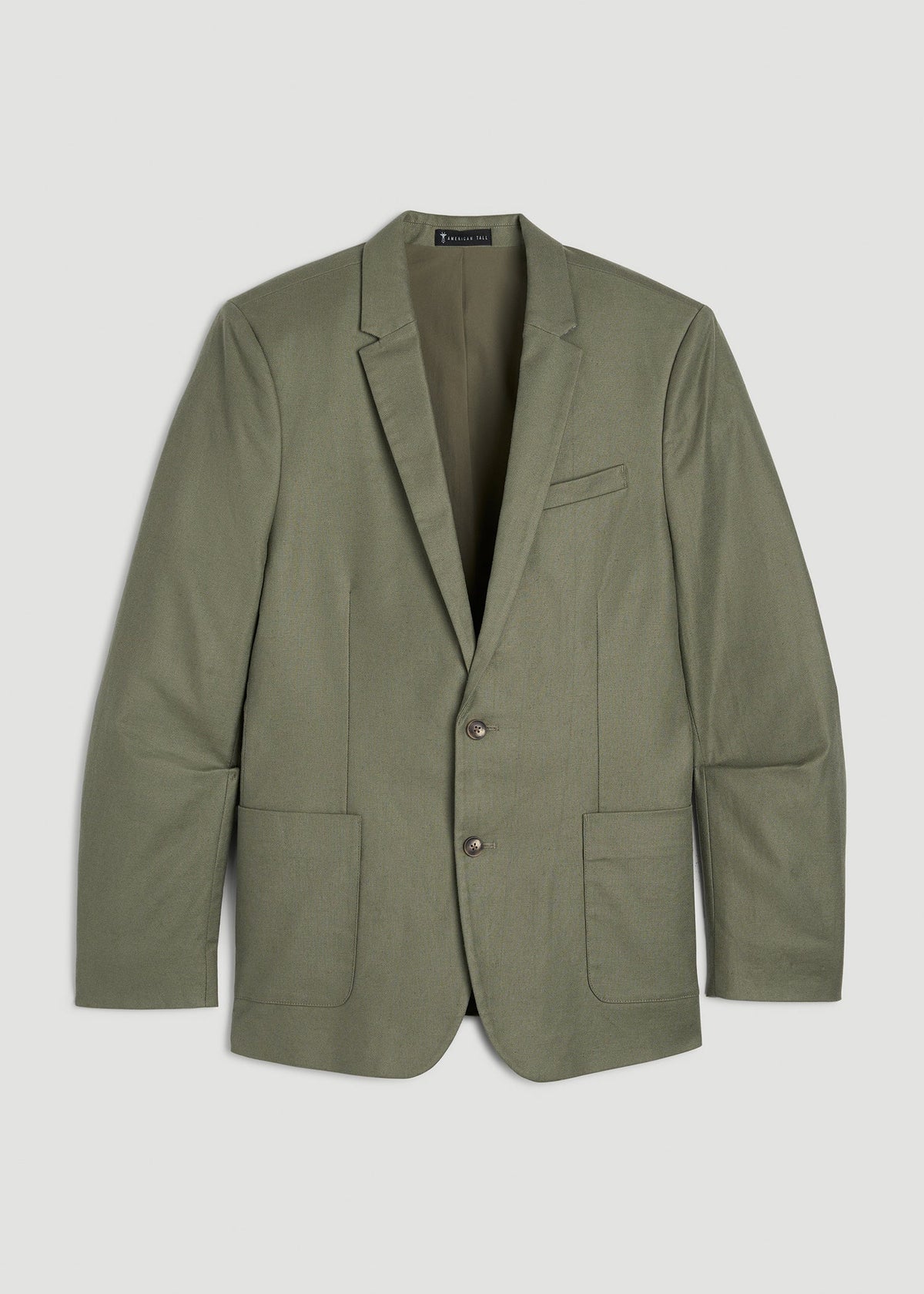 Stretch Cotton Linen Blend Blazer for Tall Men in Olive