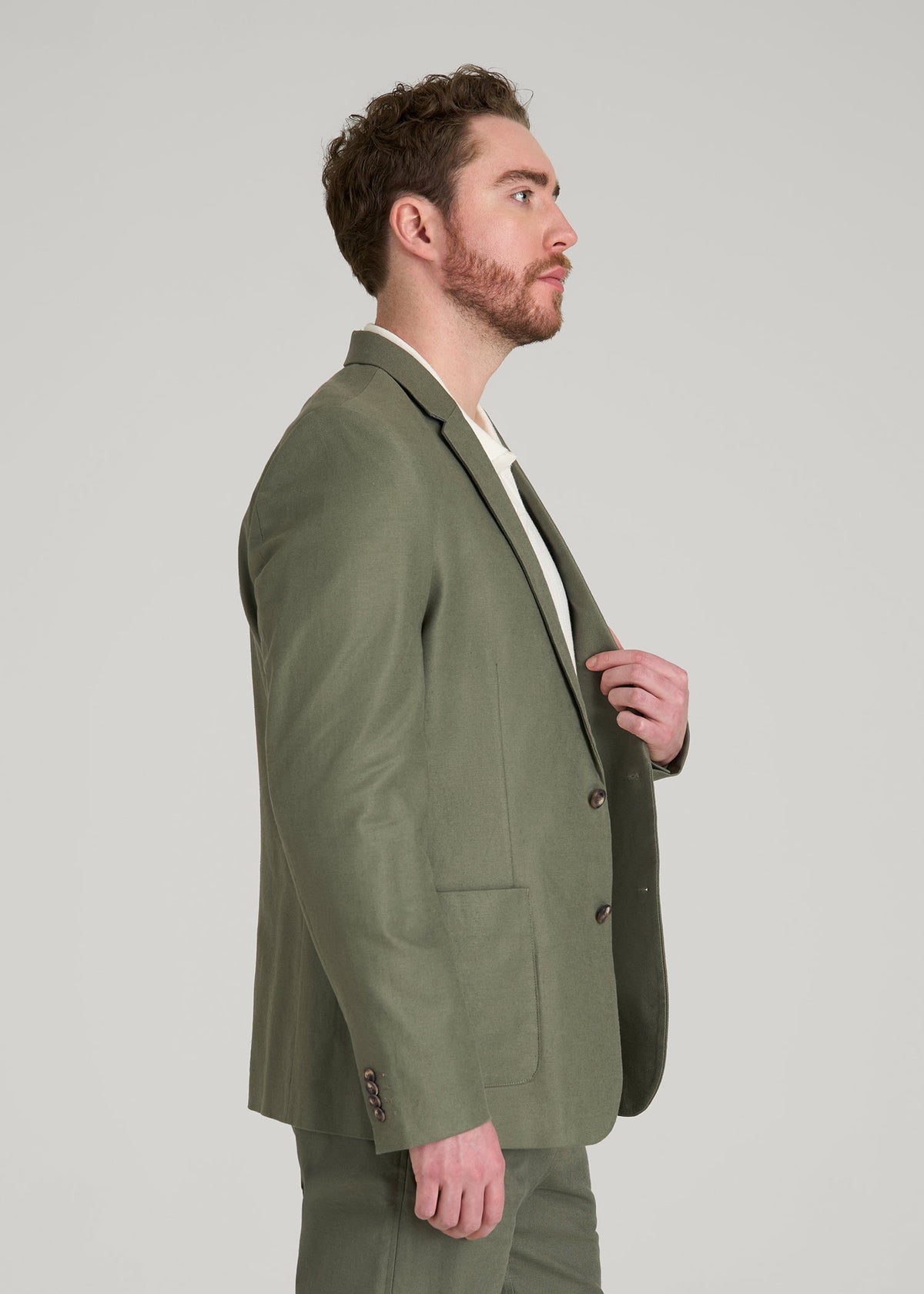 Stretch Cotton Linen Blend Blazer for Tall Men in Olive