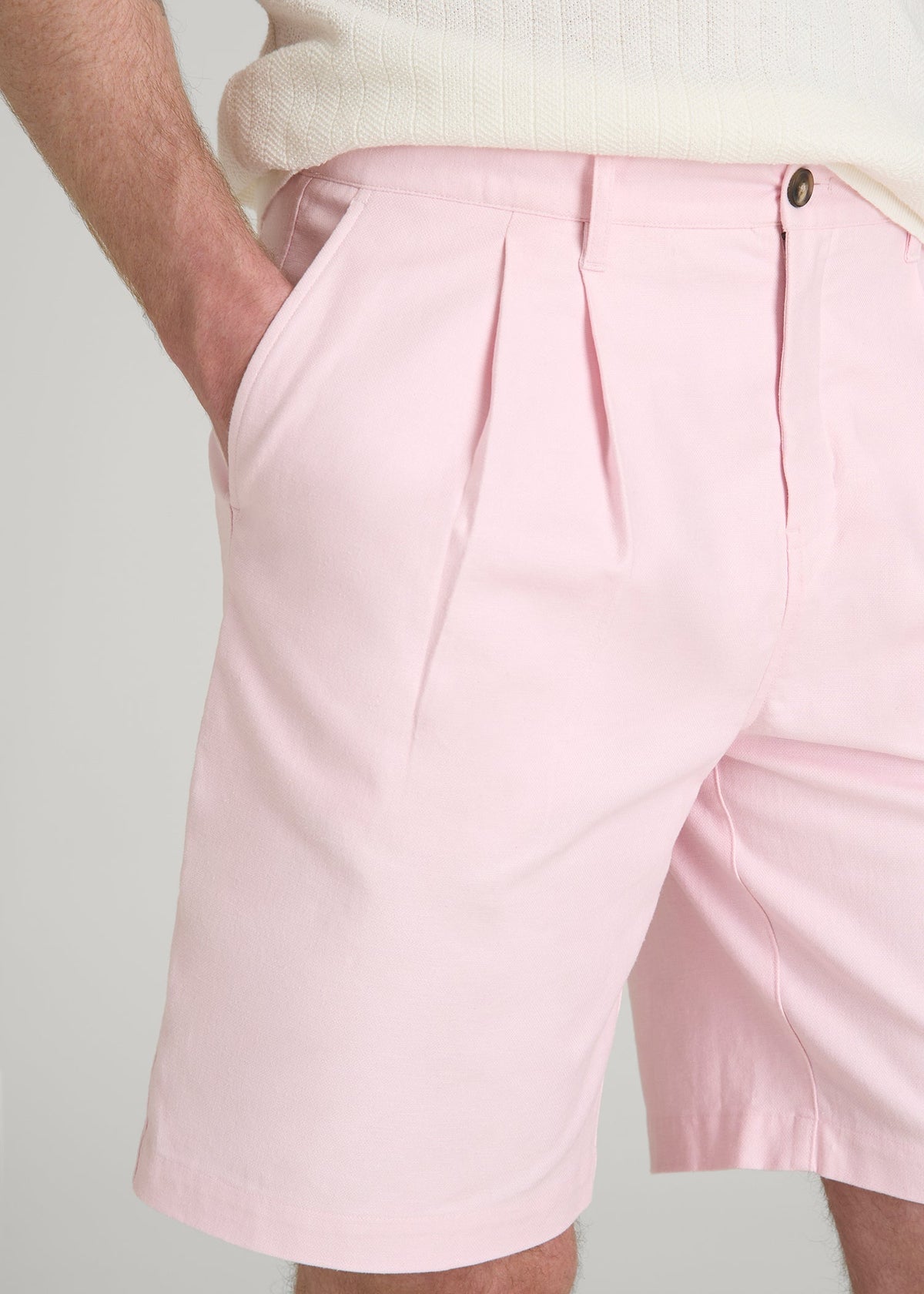Stretch Cotton Linen Blend Shorts for Tall Men in Barely Pink