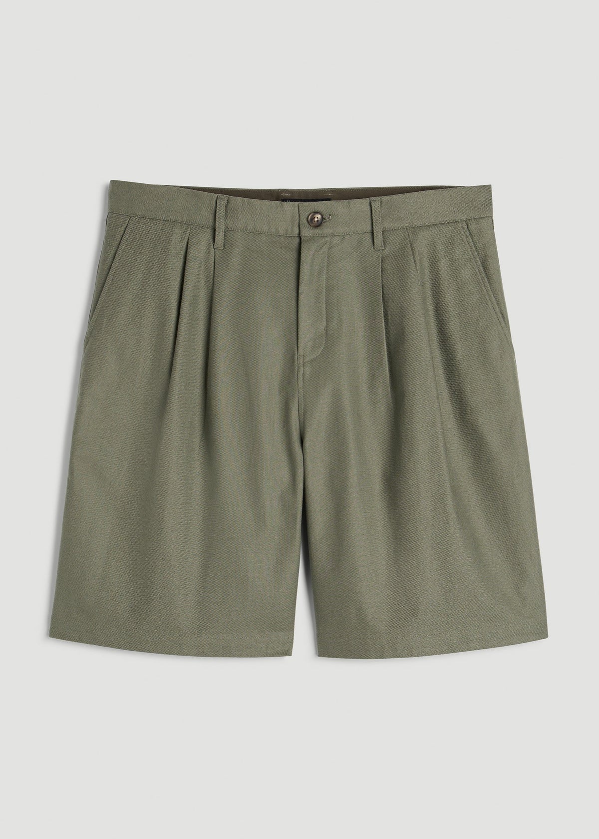 Stretch Cotton Linen Blend Shorts for Tall Men in Olive