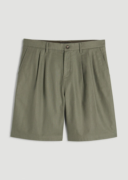 Stretch Cotton Linen Blend Shorts for Tall Men in Olive