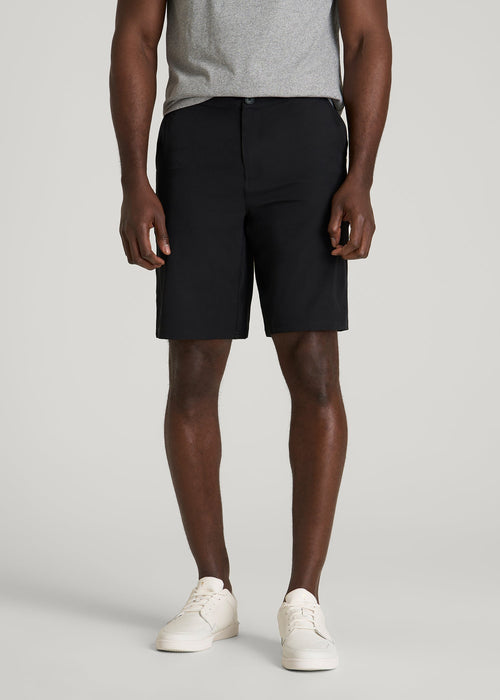 Stretch Hybrid Shorts for Tall Men in Deep Black