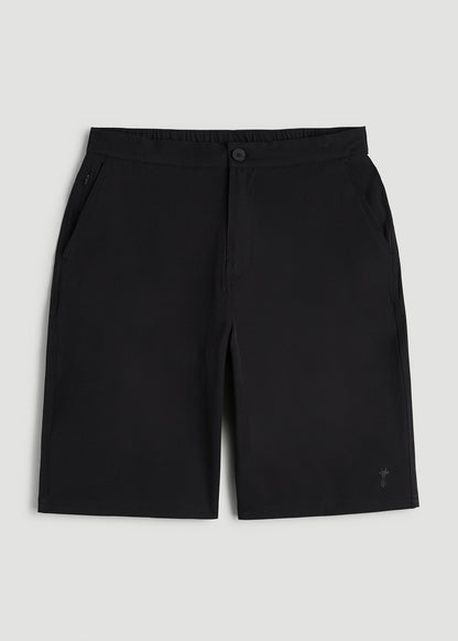 Stretch Hybrid Shorts for Tall Men in Deep Black