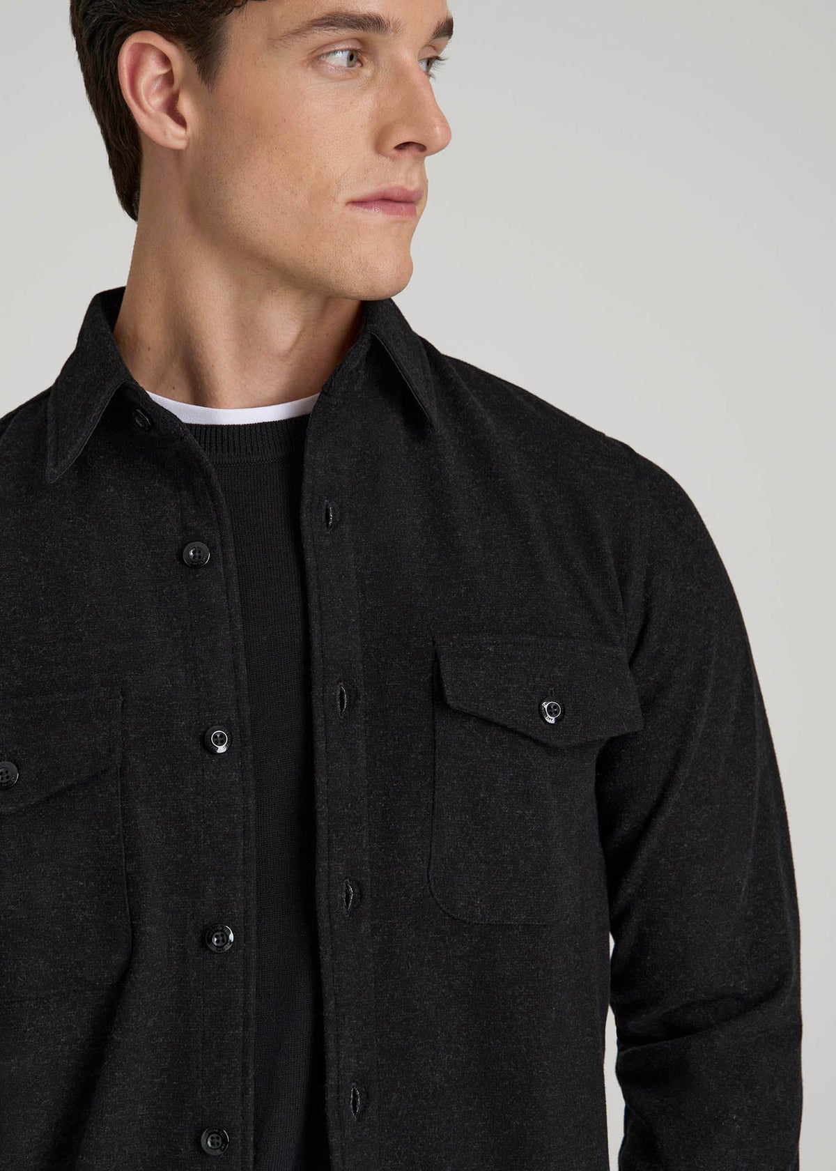 Stretch Knit Overshirt for Tall Men in Black
