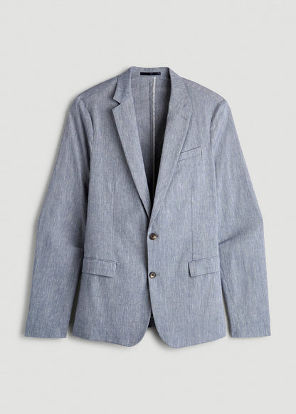 Stretch Linen Blazer for Tall Men in Navy Linen