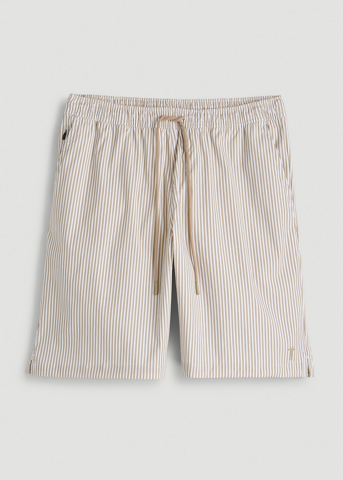 Stretch Swim Shorts for Tall Men in White and Oatmeal Stripe