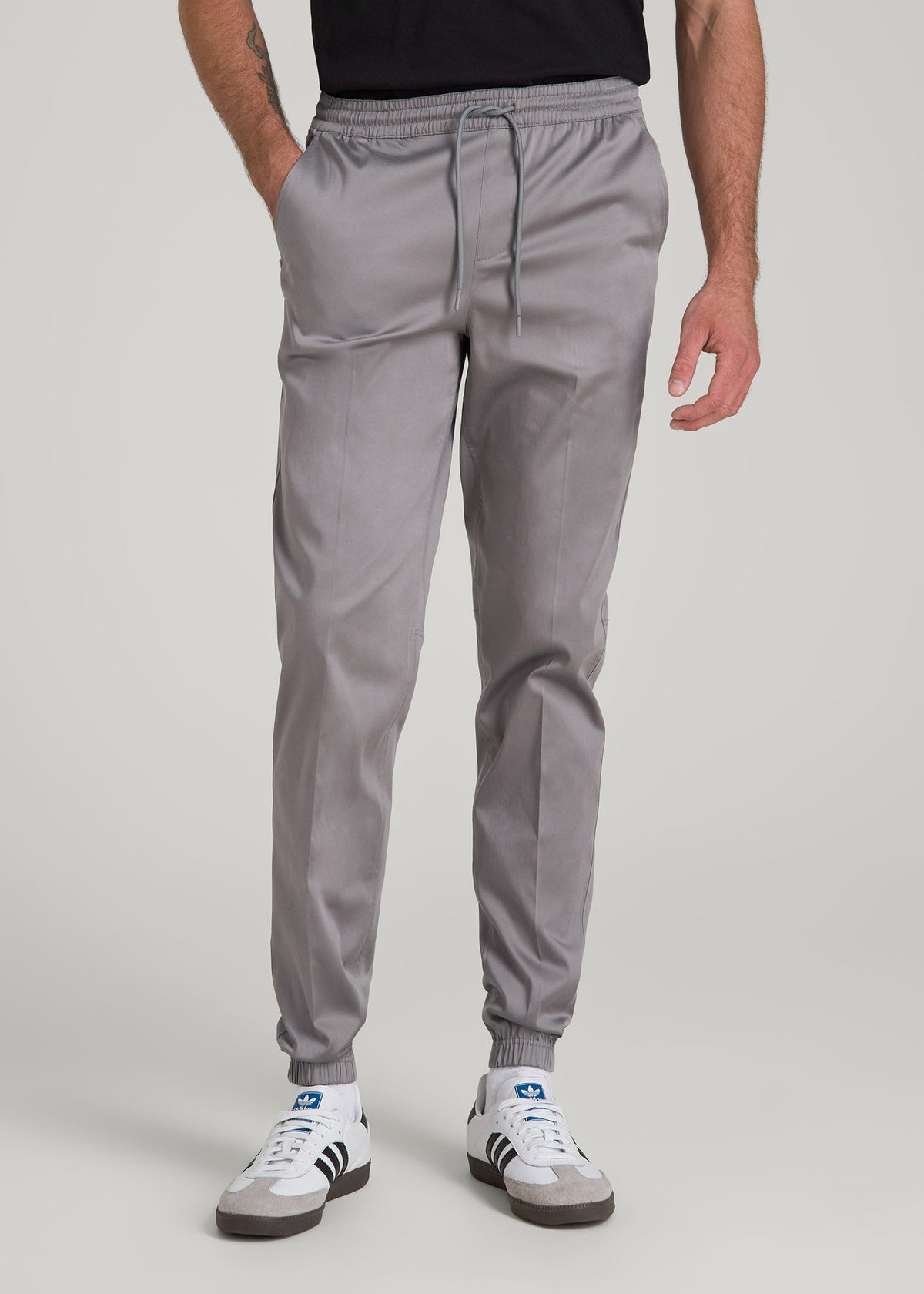 Stretch Twill Jogger Pants for Tall Men in Owl Grey
