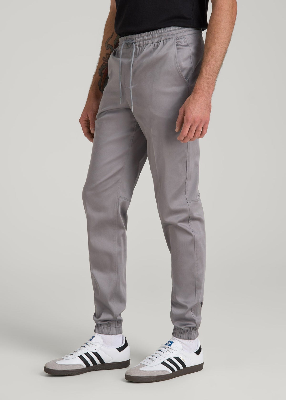 Stretch Twill Jogger Pants for Tall Men in Owl Grey