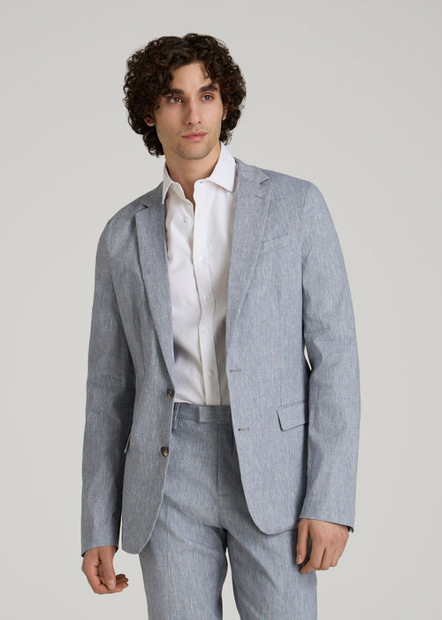 Stretch Linen Blazer for Tall Men in Navy Linen