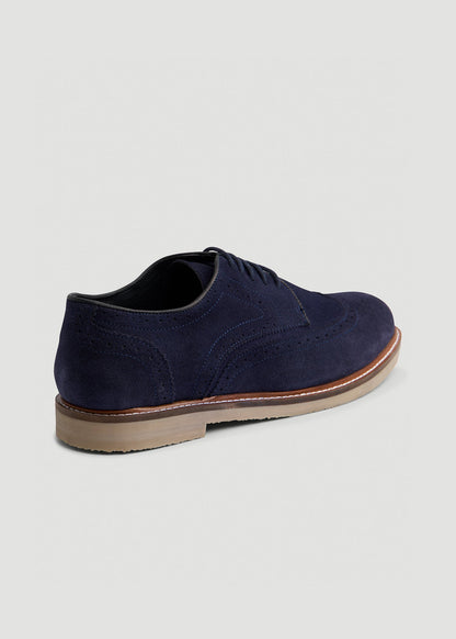 Suede Wingtip Oxfords for Tall Men in Dark Navy