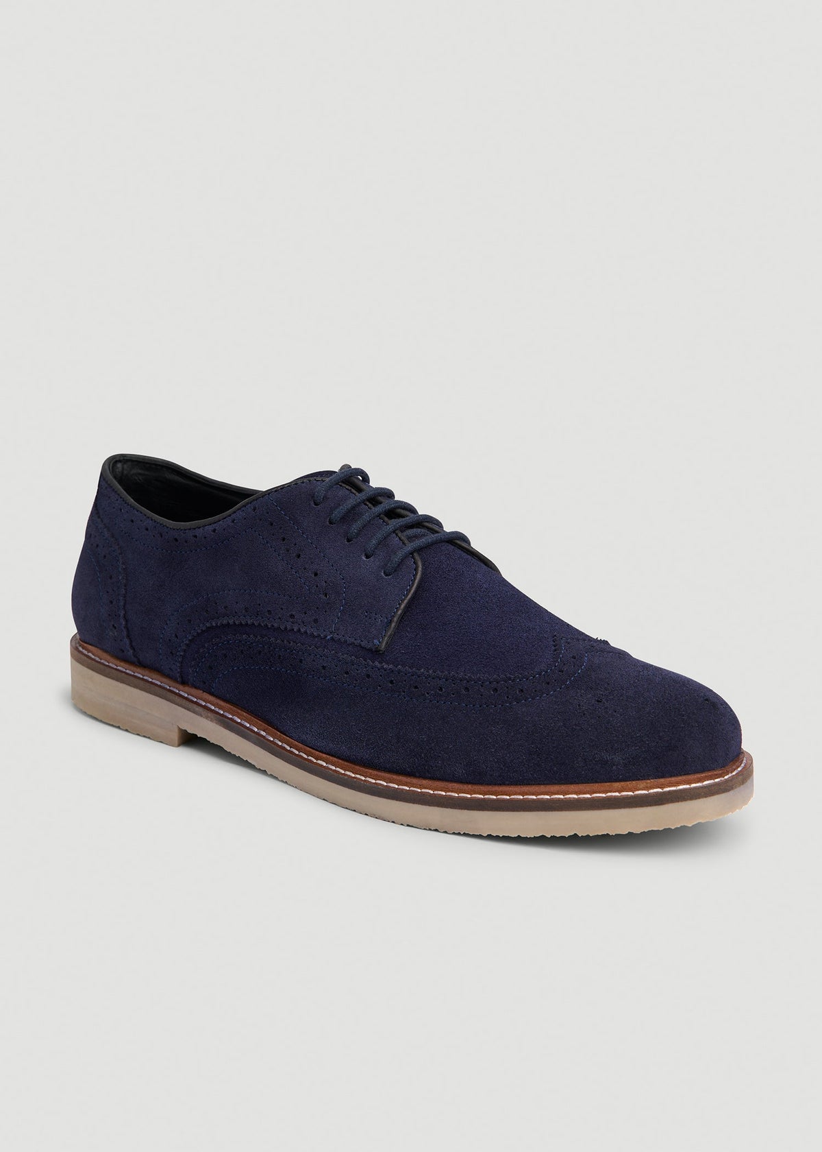 Suede Wingtip Oxfords for Tall Men in Dark Navy