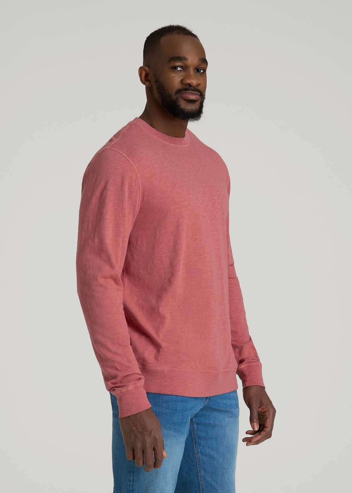 Sunwashed Slub Crewneck for Tall Men in Dusty Cedar