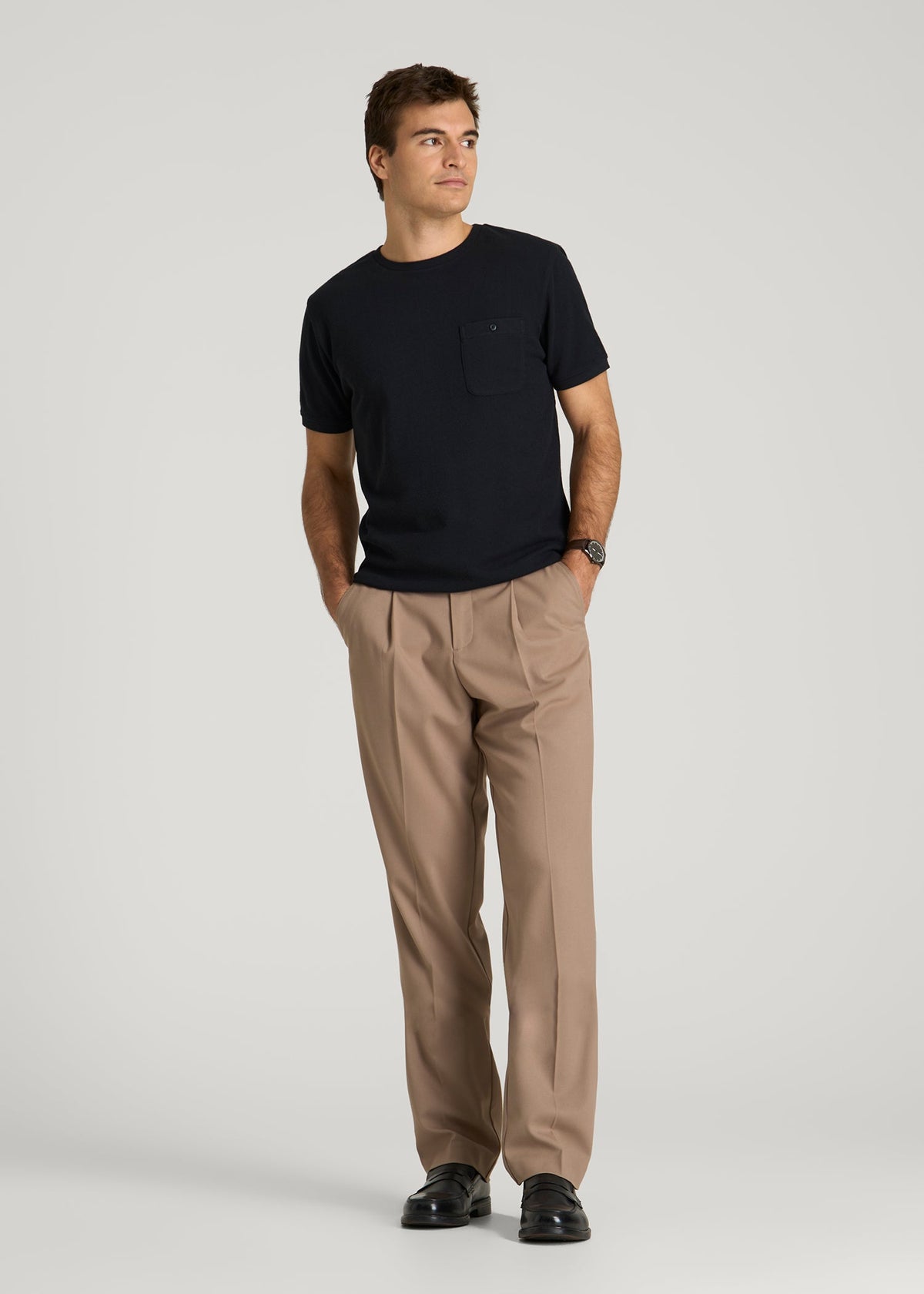 Terry Cotton Pocket Tee for Tall Men in Black