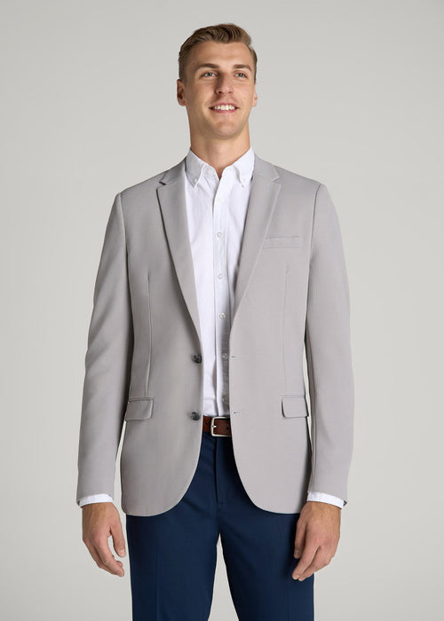 Textured Blazer for Tall Men in Soft Grey