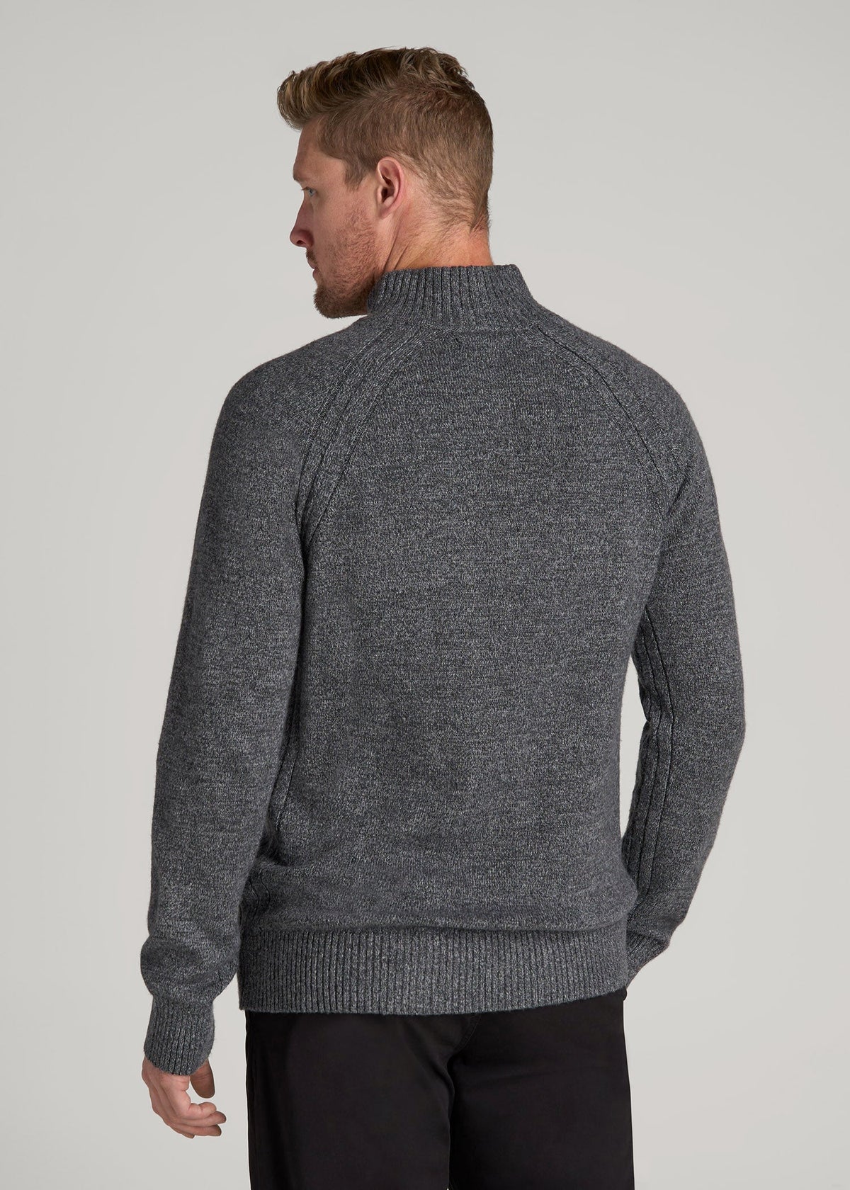 Three-Button Mock Neck Sweater for Tall Men in Grey Marl