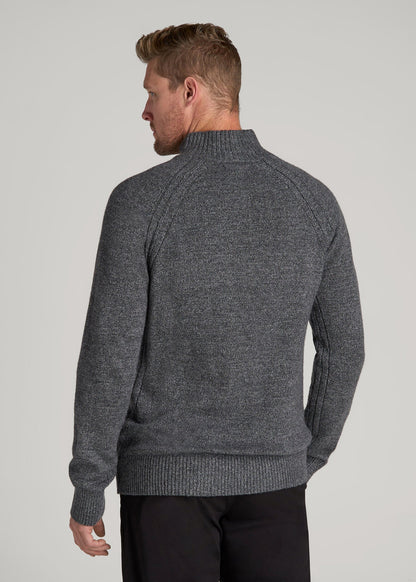 Three-Button Mock Neck Sweater for Tall Men in Grey Marl