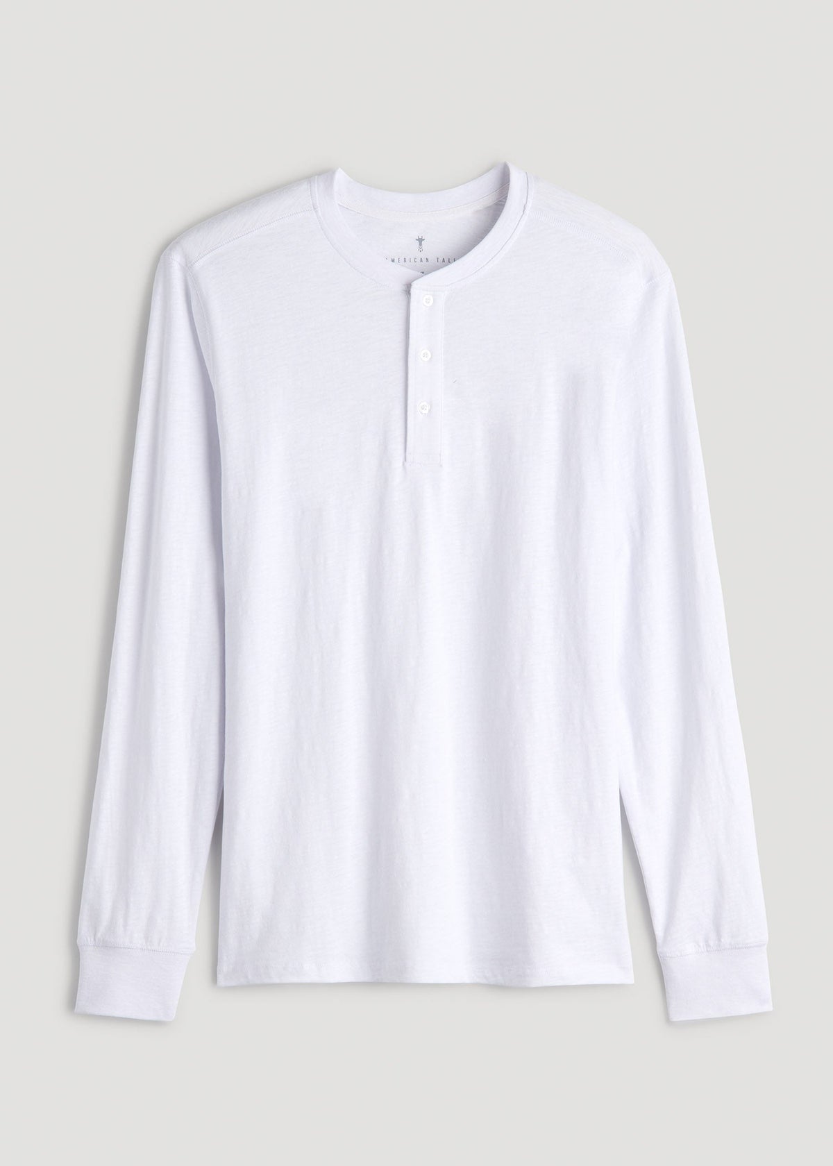 Three-Button Long Sleeve Slub Henley for Tall Men in White