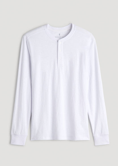 Three-Button Long Sleeve Slub Henley for Tall Men in White