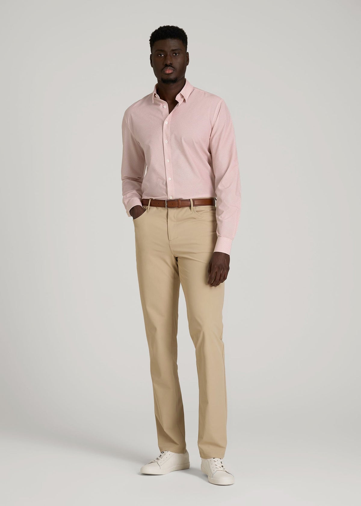 Traveler Stretch Dress Shirt in Light Orange Geometric