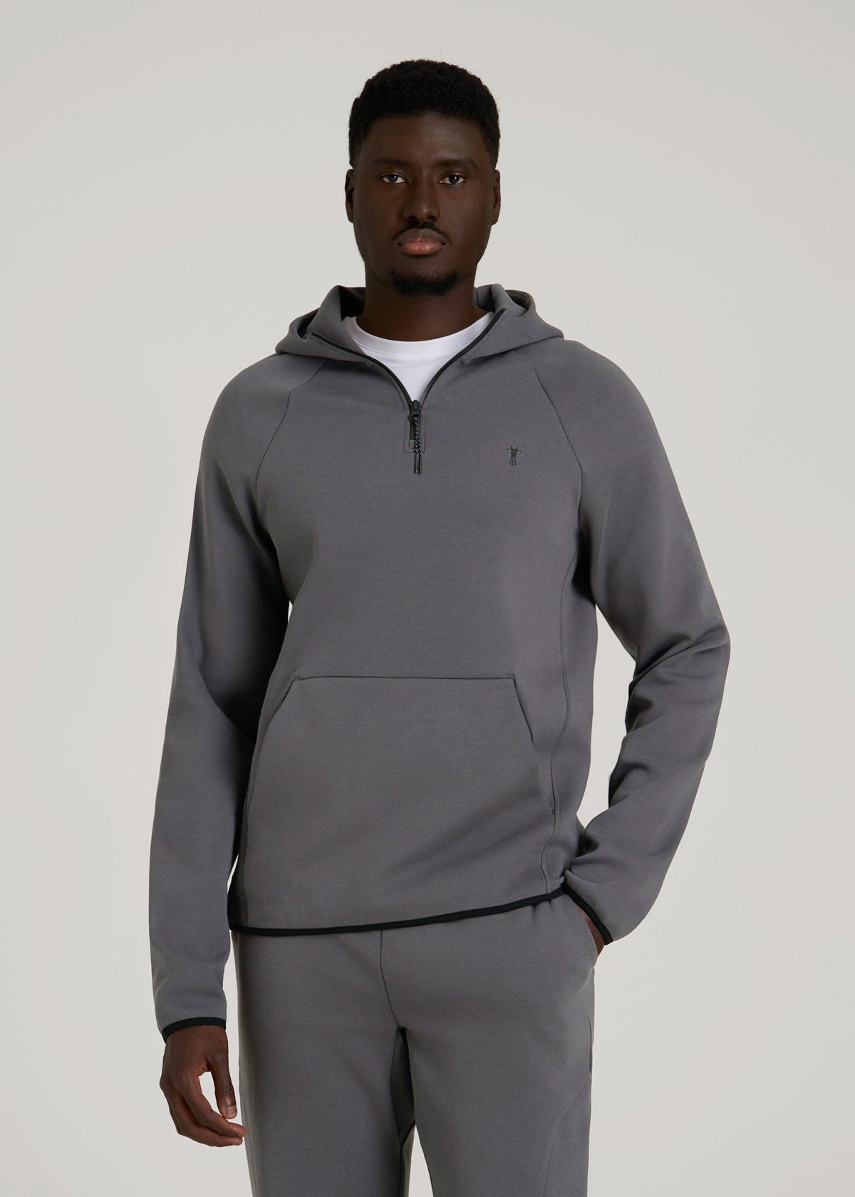 Tech Motion Fleece Hooded Popover for Tall Men in Iron Grey