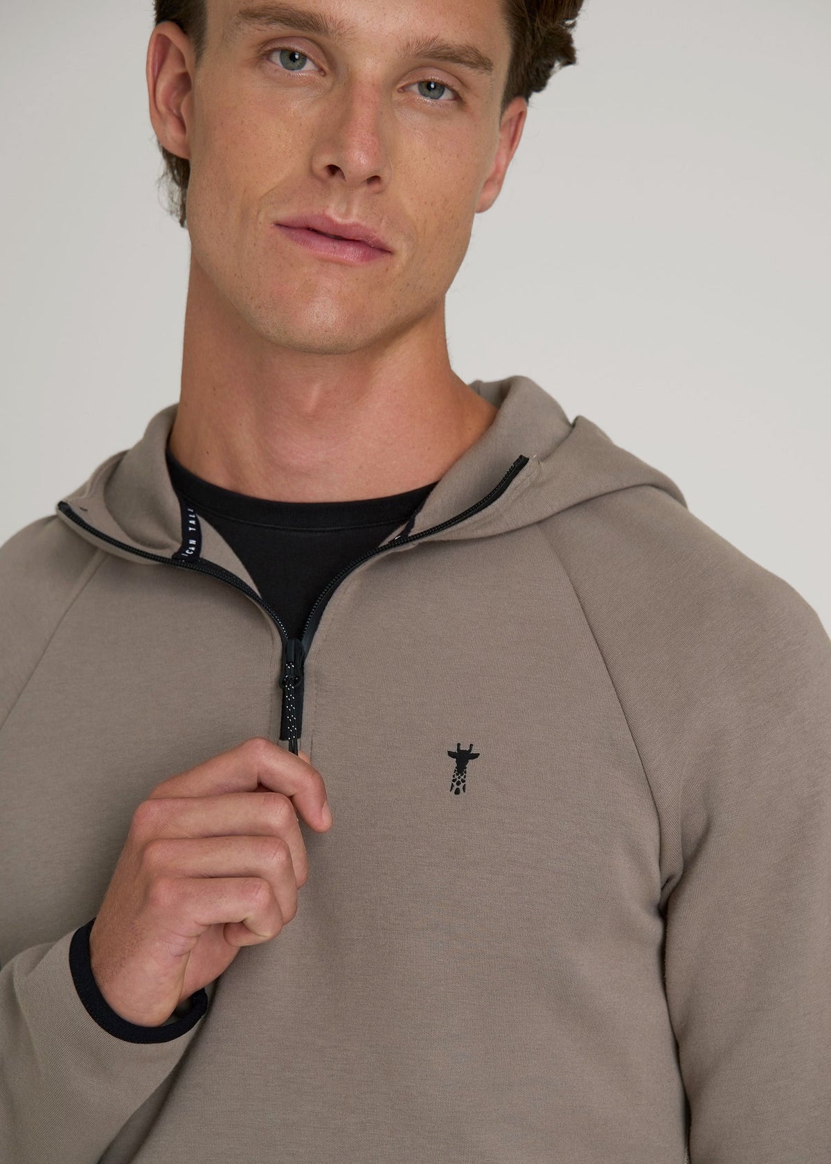 Tech Motion Fleece Hooded Popover for Tall Men in Portobello