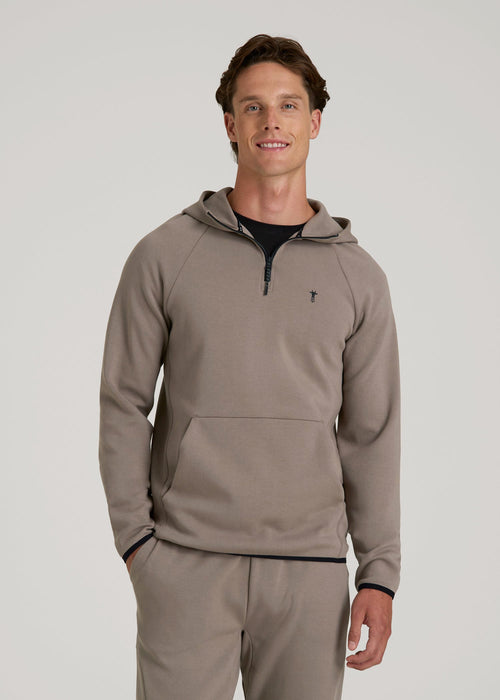 Tech Motion Fleece Hooded Popover for Tall Men in Portobello