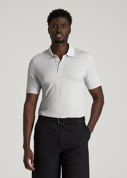 Performance Vented Golf Polo for Tall Men in Silver Drop