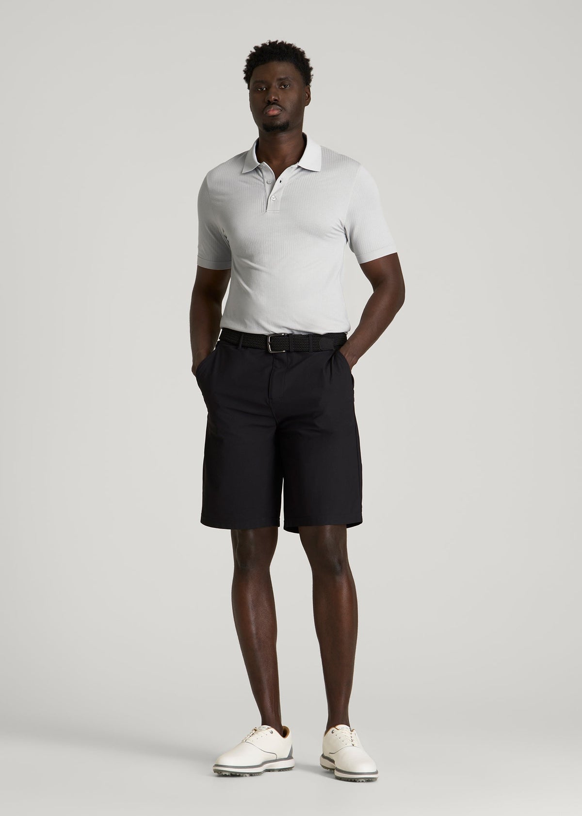 Performance Vented Golf Polo for Tall Men in Silver Drop