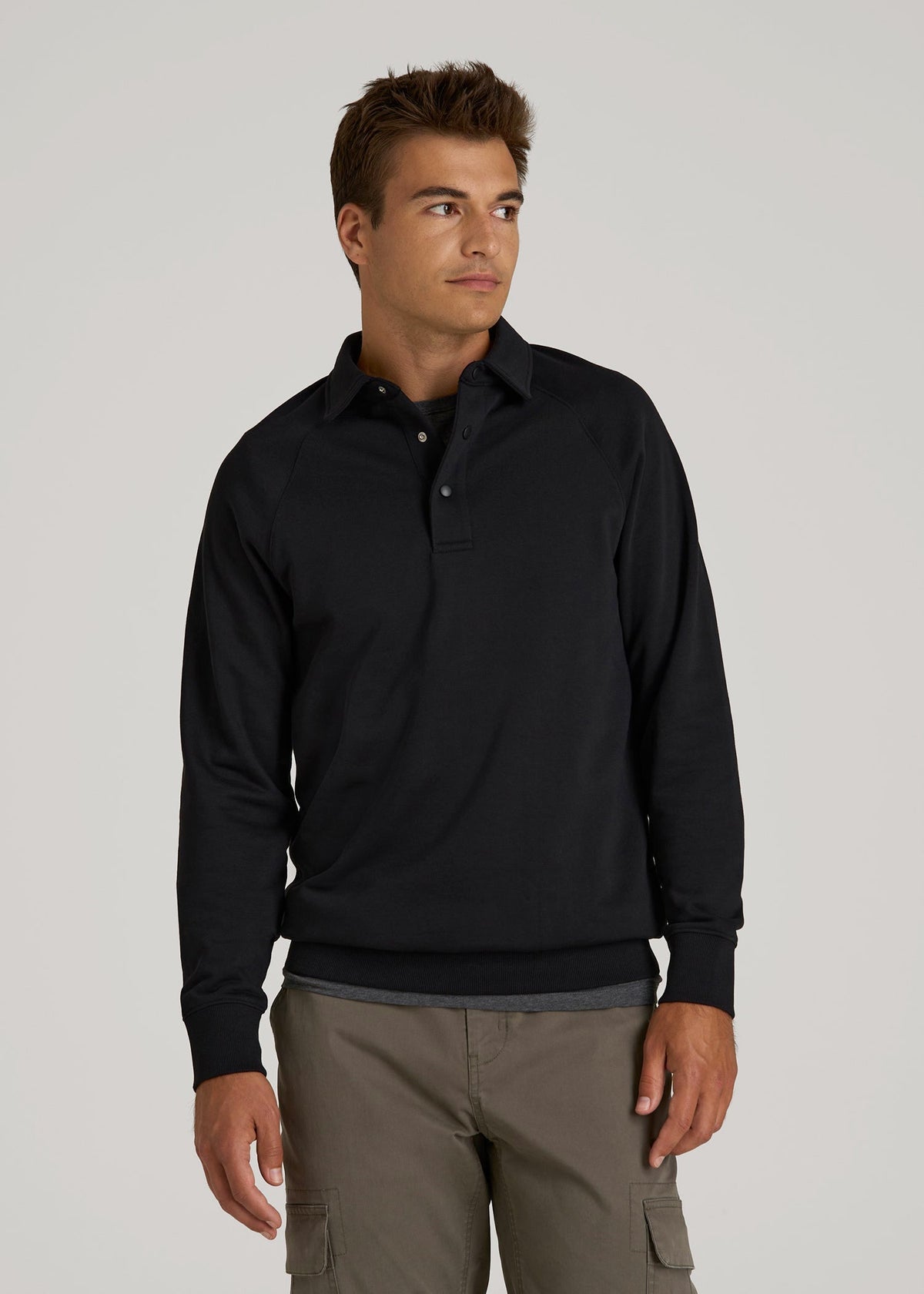 Wearever Fleece Collared Sweatshirt for Tall Men in Black