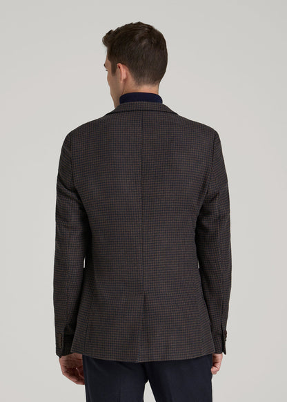 Wool Blend Blazer for Tall Men in Indigo and Brown Houndstooth