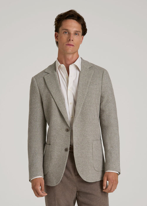 Wool Blend Blazer for Tall Men in Taupe Basketweave