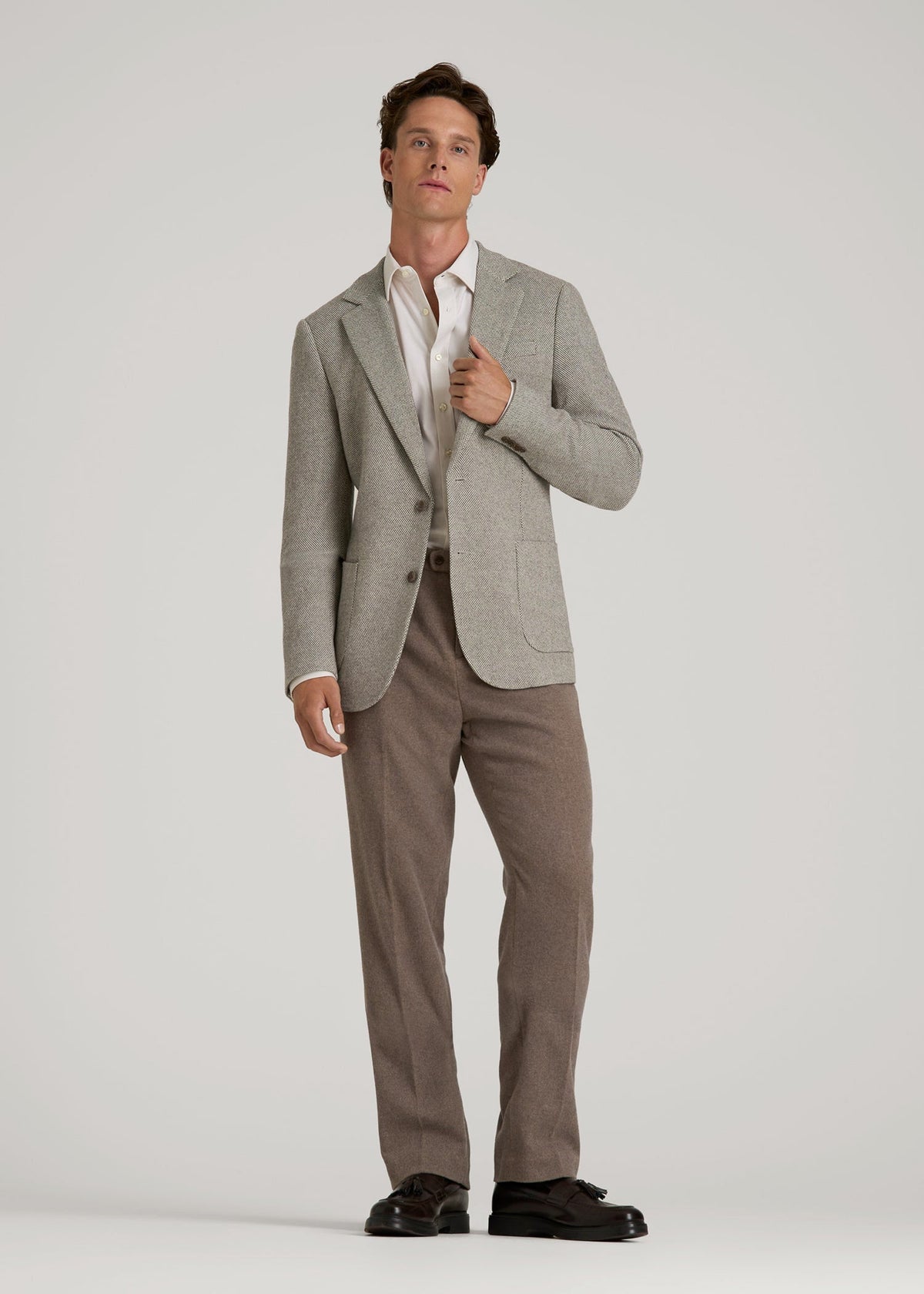 Wool Blend Blazer for Tall Men in Taupe Basketweave