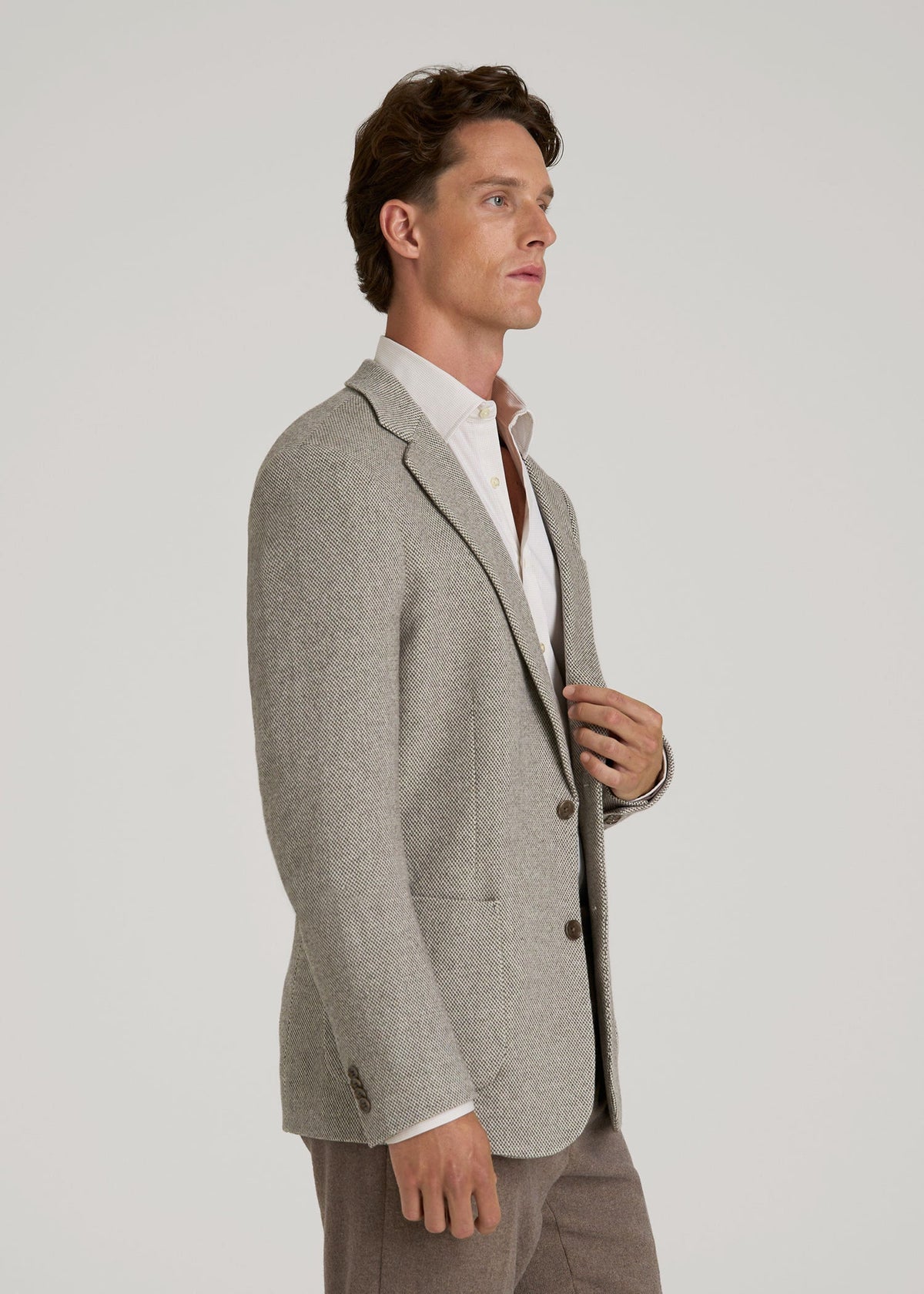 Wool Blend Blazer for Tall Men in Taupe Basketweave
