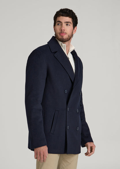 Double-Breasted Wool Peacoat for Tall Men in Deep Navy