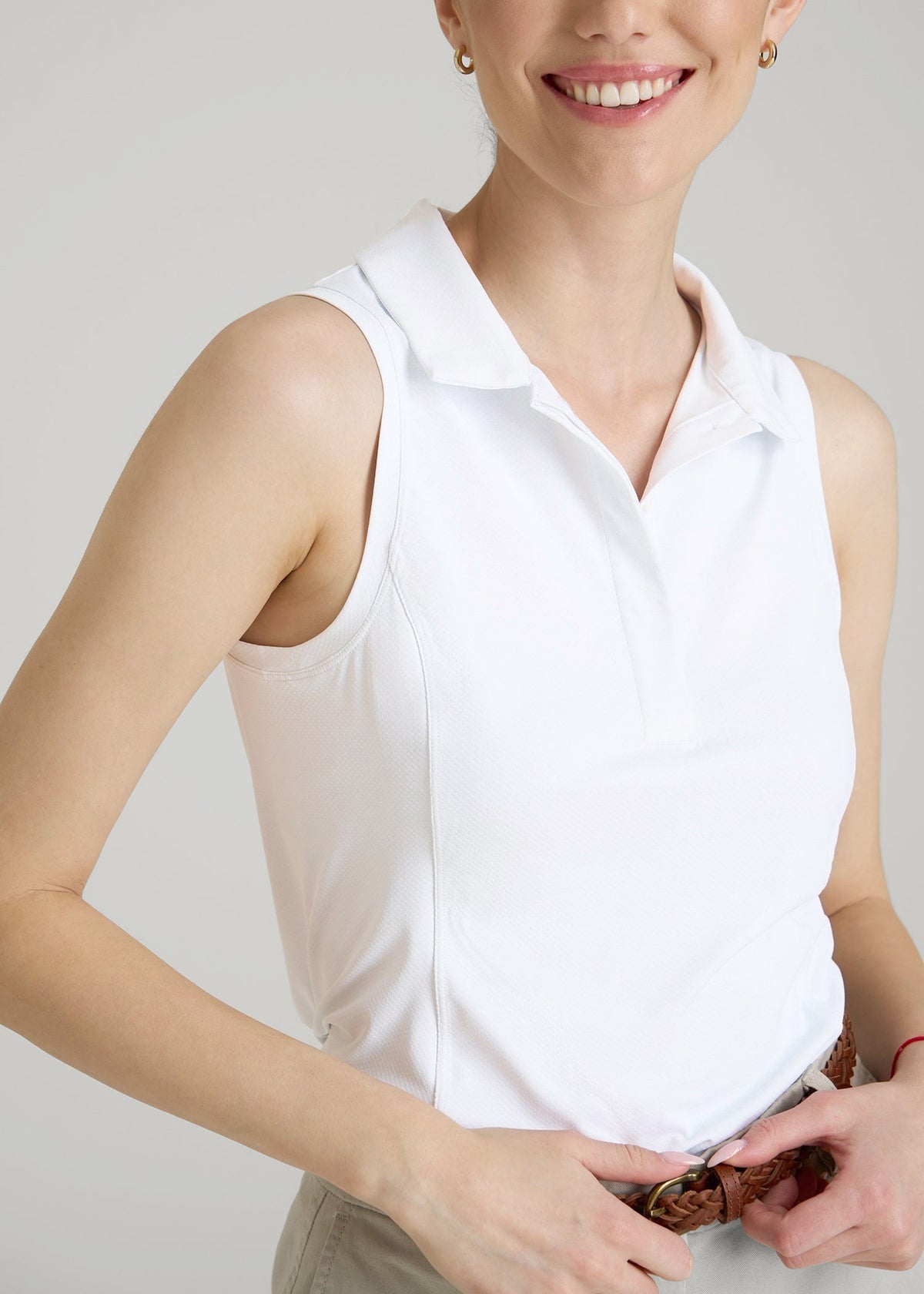 Active Sleeveless Polo Shirt for Tall Women in White