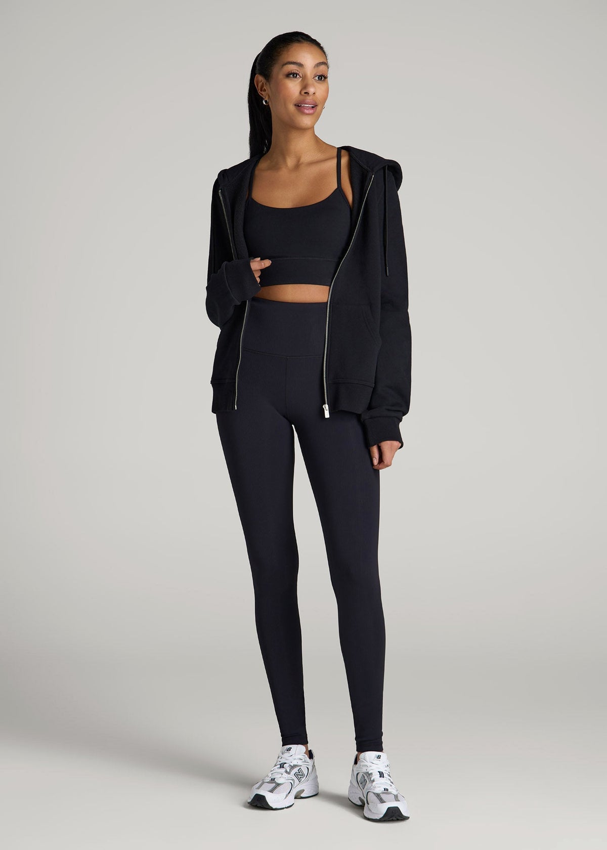 Balance High-Rise Leggings for Tall Women in Ribbed Black