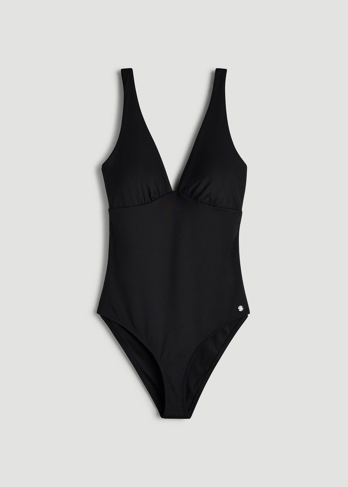 Classic V-Neck One Piece Swimsuit for Tall Women in Deep Black