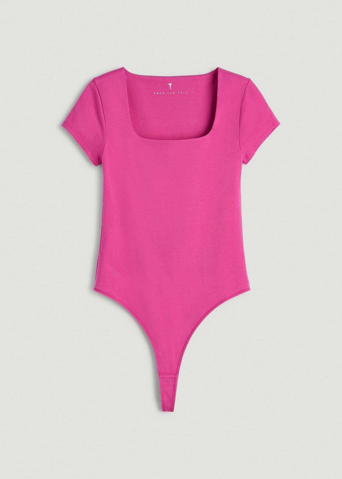 Cotton Blend Short Sleeve Square Neck Bodysuit for Tall Women in Magenta