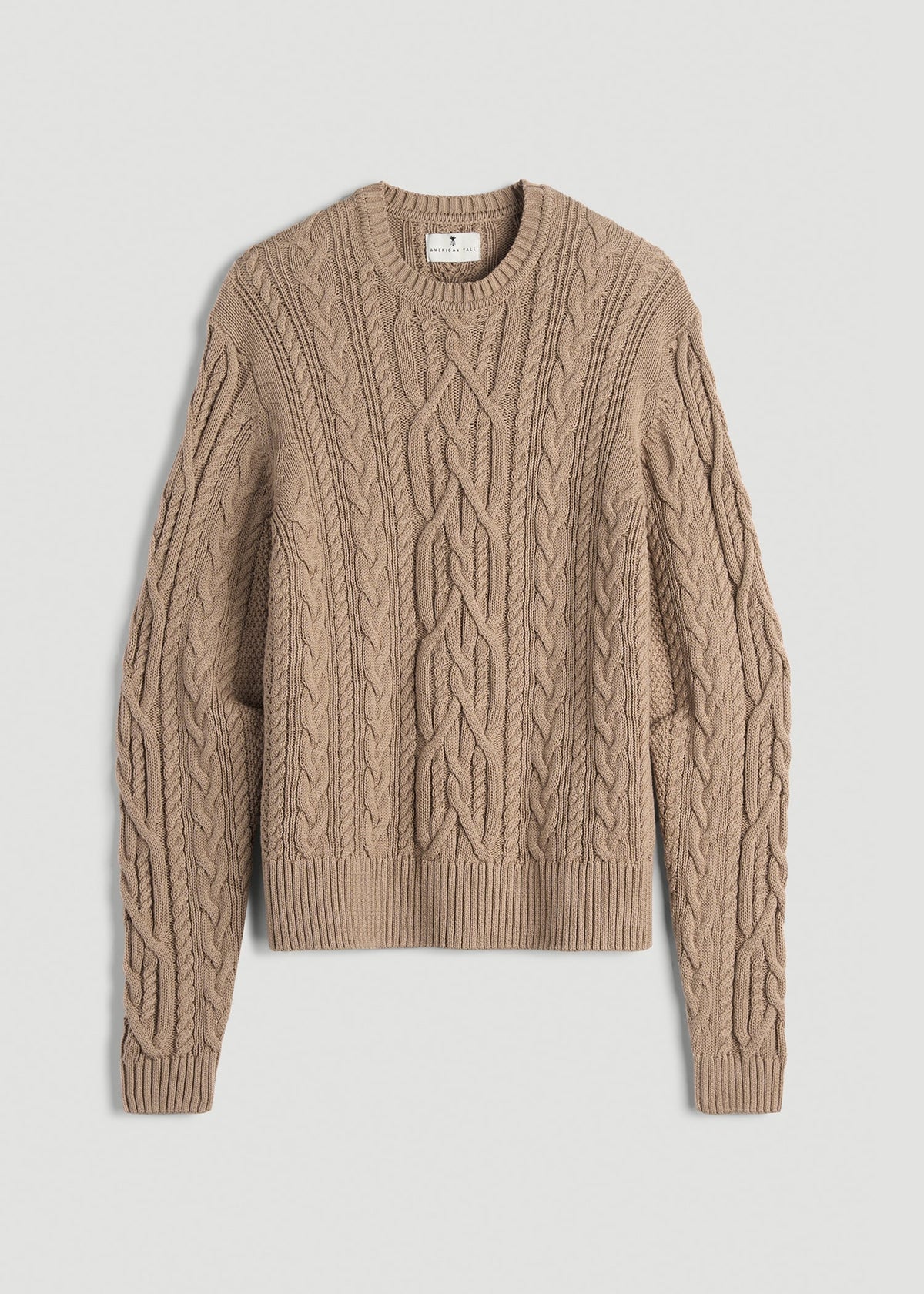 Cotton Crewneck Sweater for Tall Women in Stucco