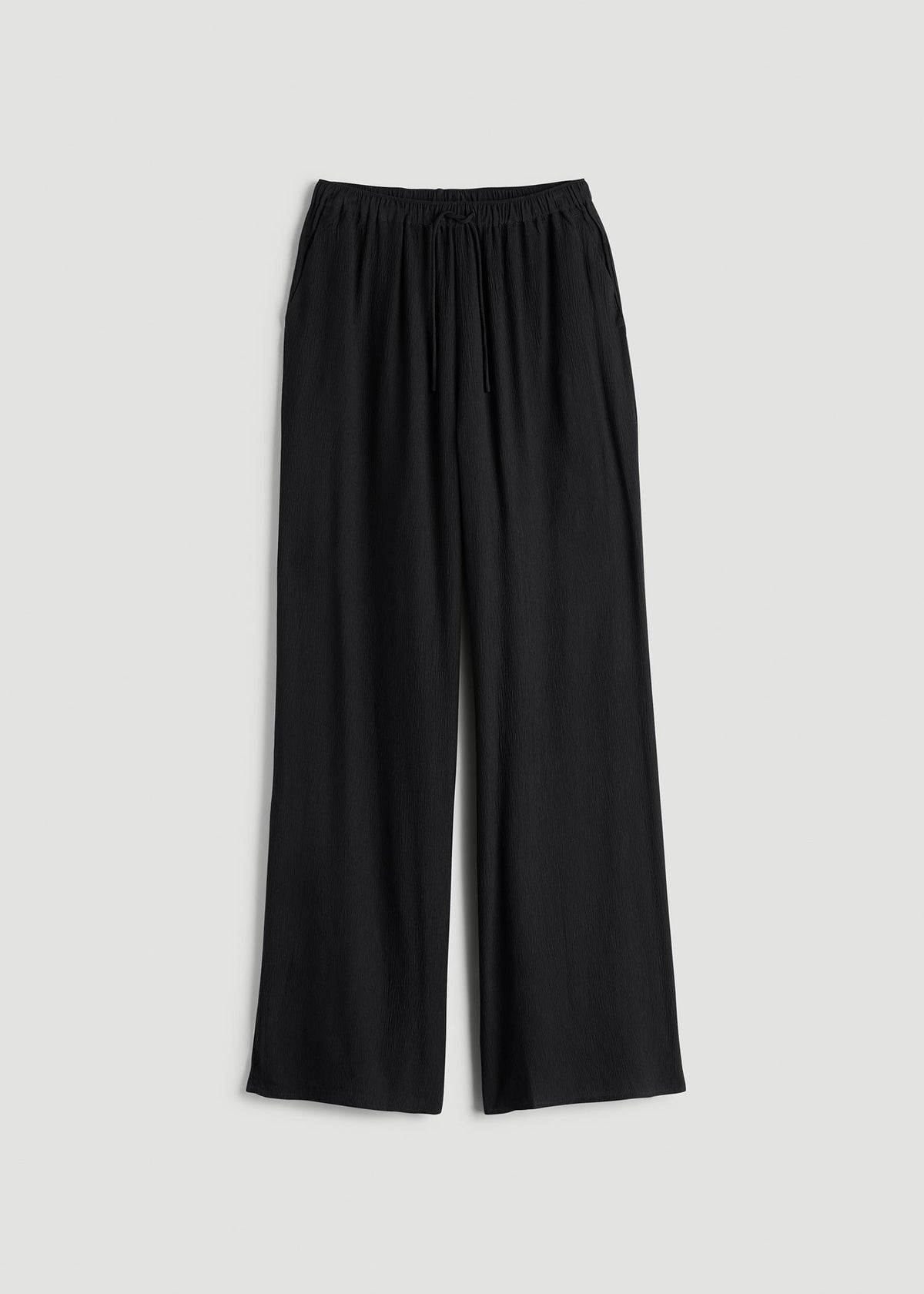 Crinkle Pull-on Wide-leg Pants for Tall Women in Black