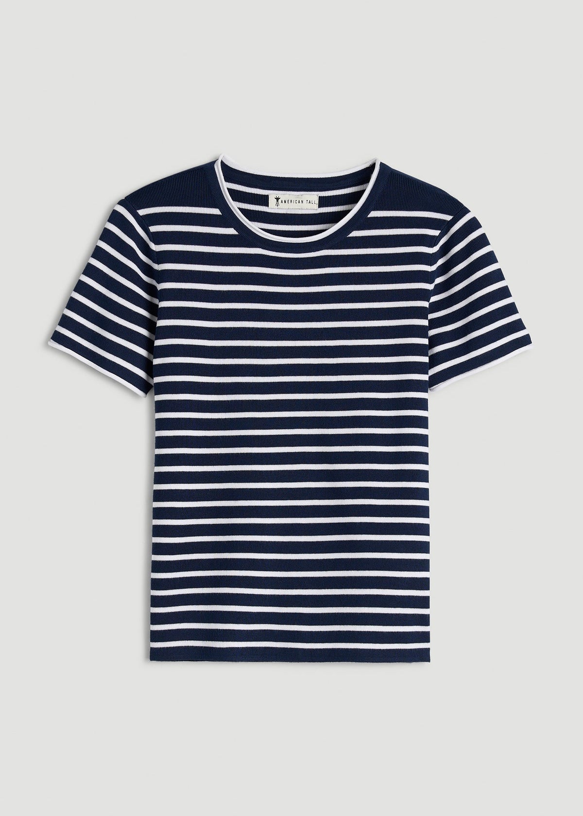 Cropped Knit Tee for Tall Women in Bold Navy Stripe