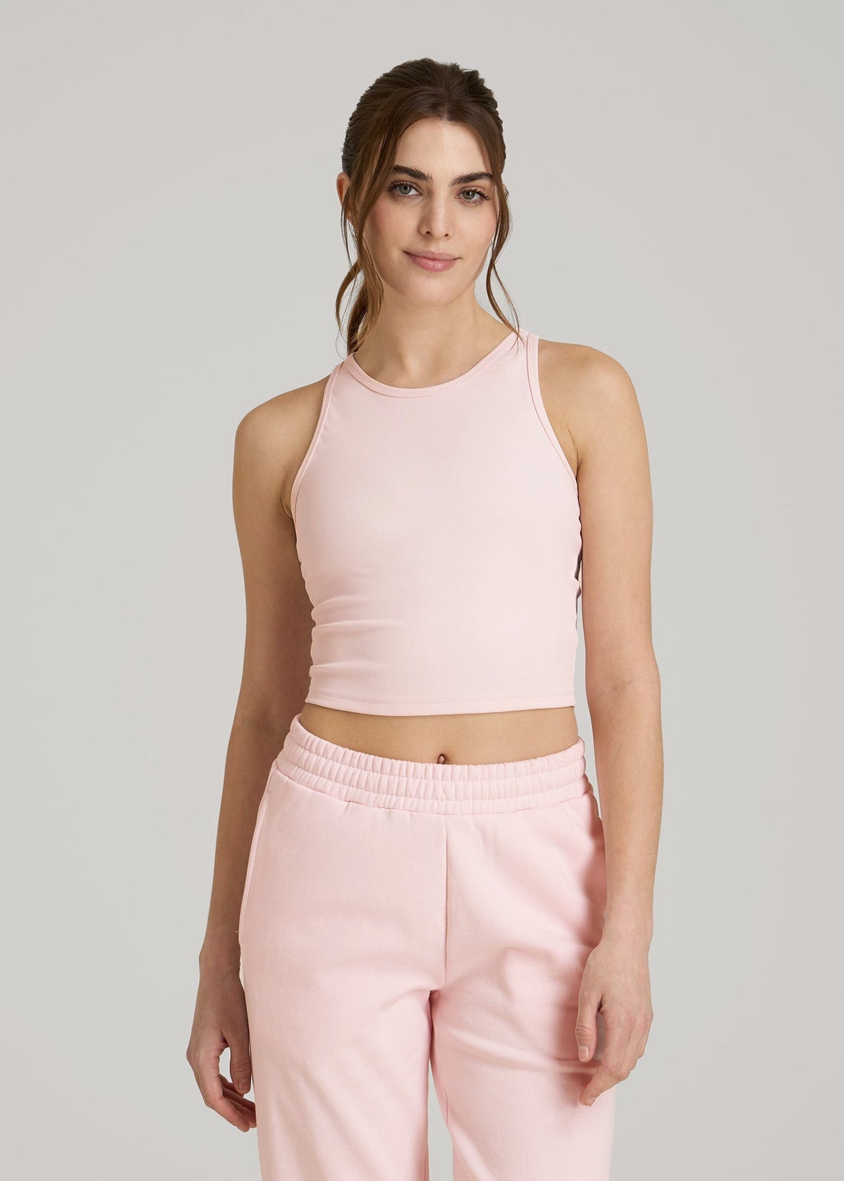 Cropped Ribbed Tank Top for Tall Women in Barely Pink