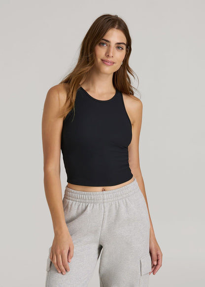 Cropped Ribbed Tank Top for Tall Women in Black