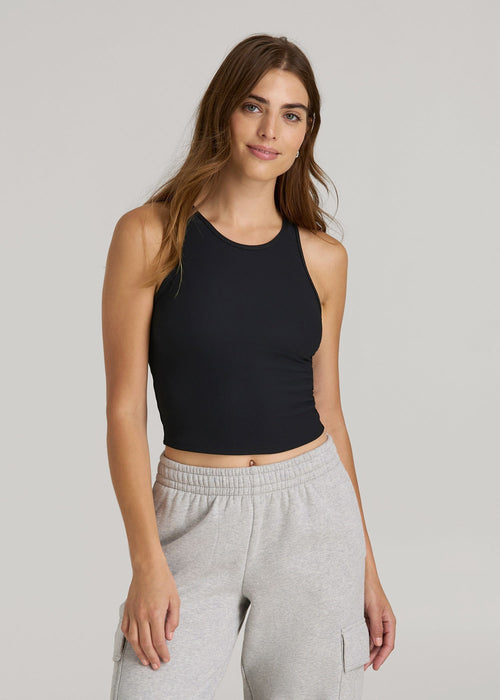 Cropped Ribbed Tank Top for Tall Women in Black